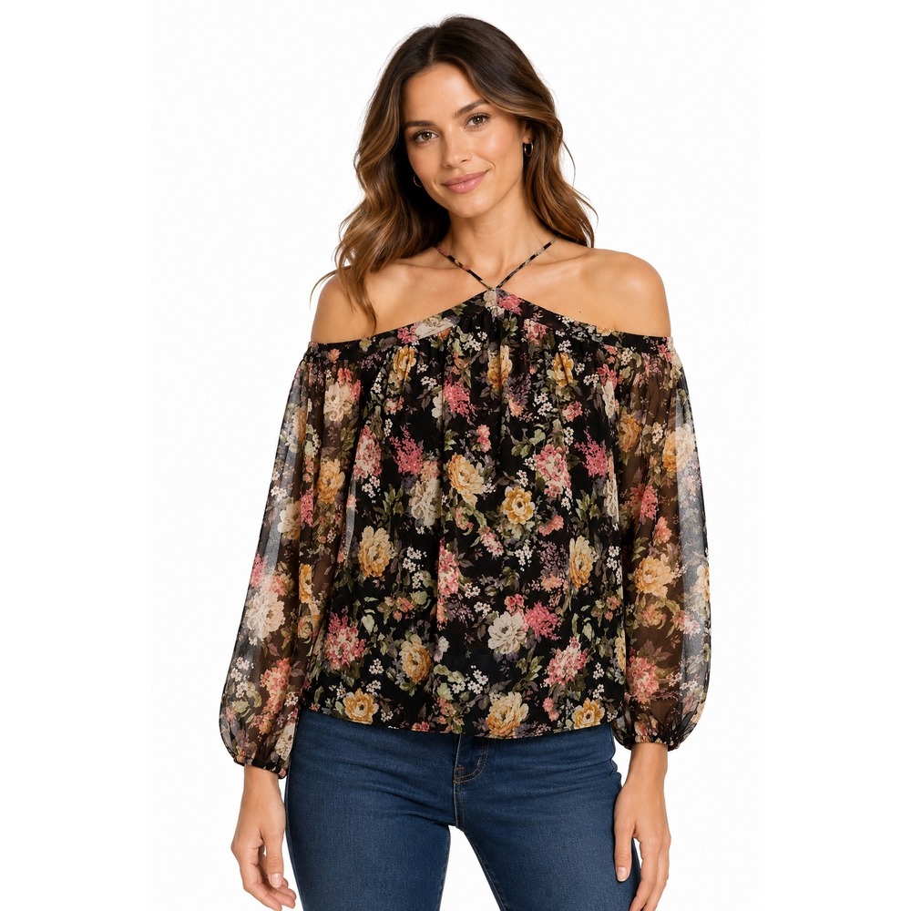 Bailey 44‎ Black Floral Off Shoulder Blouse Medium